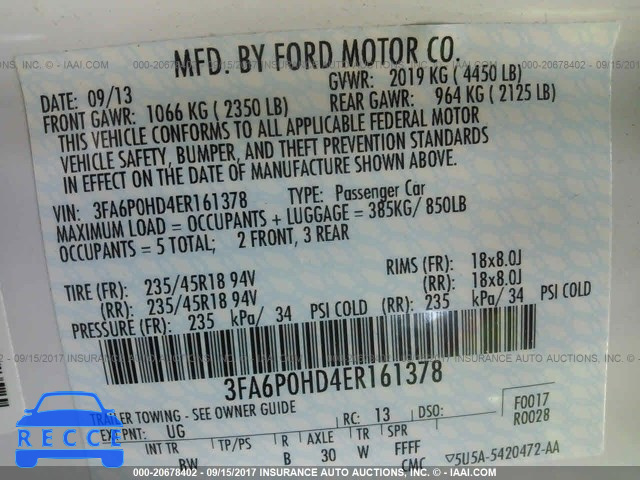 2014 Ford Fusion 3FA6P0HD4ER161378 image 8
