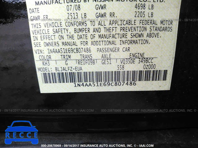 2009 Nissan Maxima 1N4AA51E69C807486 image 8