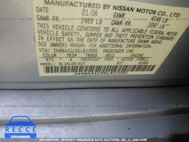 2006 Nissan Maxima 1N4BA41E96C837091 image 8