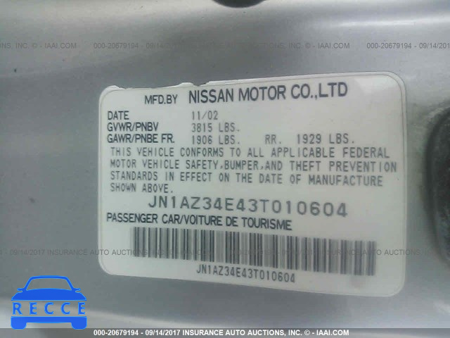 2003 Nissan 350Z COUPE JN1AZ34E43T010604 image 8