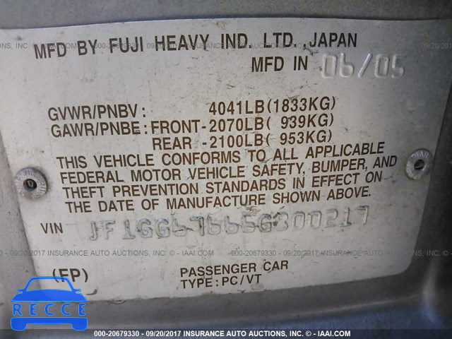 2006 Subaru Impreza JF1GG67666G800217 image 8