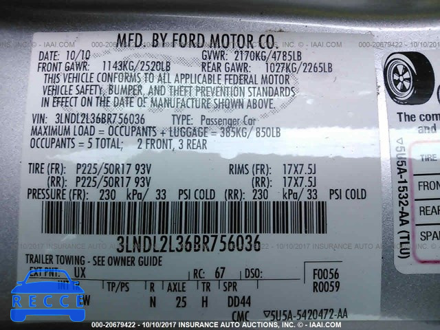 2011 Lincoln MKZ HYBRID 3LNDL2L36BR756036 image 8