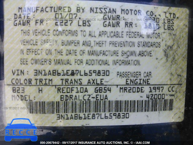 2007 Nissan Sentra 3N1AB61E87L659830 Bild 8