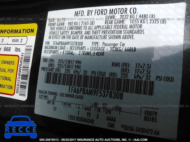 2015 Ford Mustang 1FA6P8AM9F5378308 зображення 8