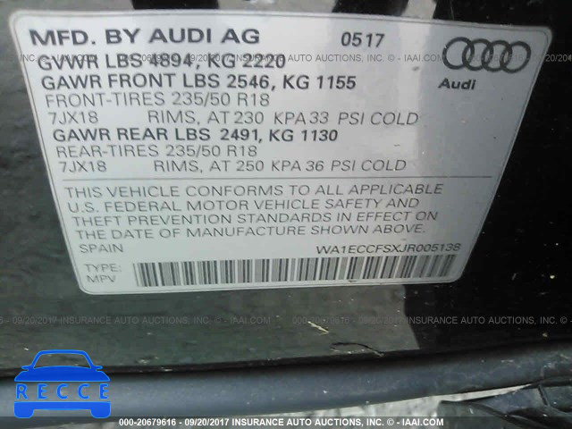 2018 AUDI Q3 PREMIUM WA1ECCFSXJR005138 image 8