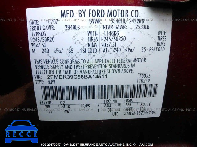 2008 Ford Edge 2FMDK39C58BA14511 image 8