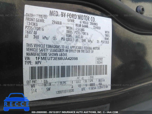 2008 Ford Explorer XLT 1FMEU73E68UA42098 image 8