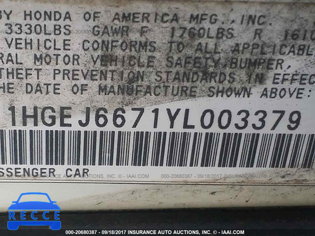 2000 Honda Civic 1HGEJ6671YL003379 image 8