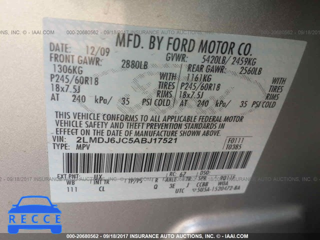 2010 Lincoln MKX 2LMDJ6JC5ABJ17521 image 8