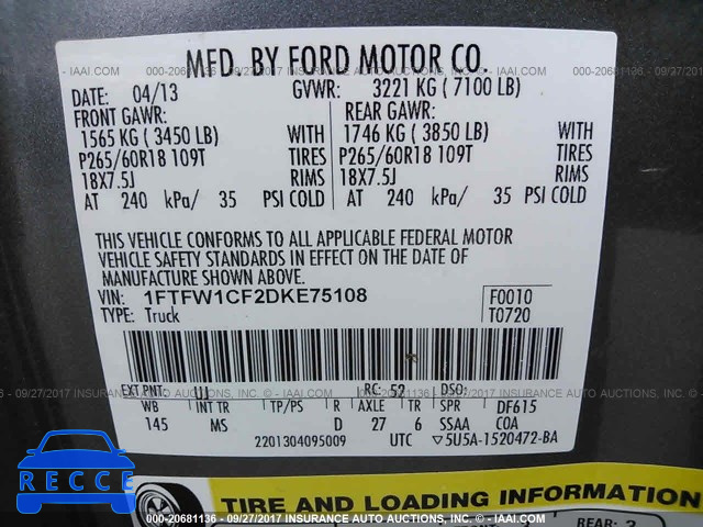 2013 Ford F150 1FTFW1CF2DKE75108 image 8