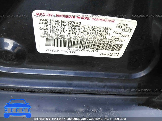 2010 Mitsubishi Outlander JA4AS3AW5AZ012476 image 8