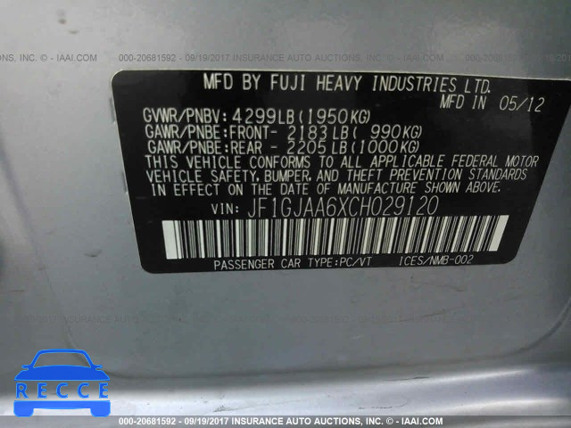 2012 Subaru Impreza JF1GJAA6XCH029120 image 8