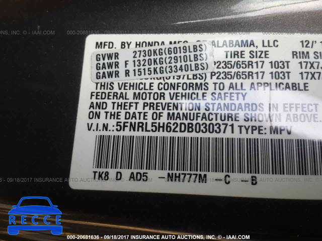 2013 Honda Odyssey 5FNRL5H62DB030371 image 8