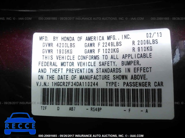 2013 Honda Accord 1HGCR2F34DA110244 image 8