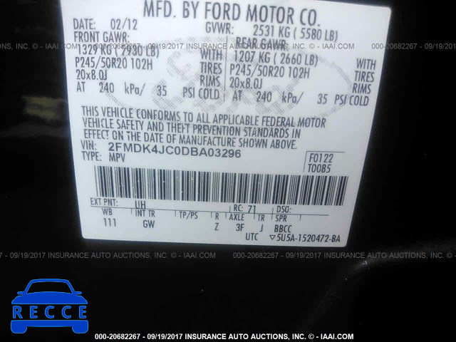 2013 Ford Edge 2FMDK4JC0DBA03296 зображення 8
