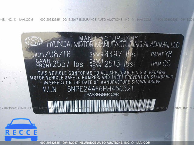 2017 HYUNDAI SONATA 5NPE24AF6HH456321 image 8