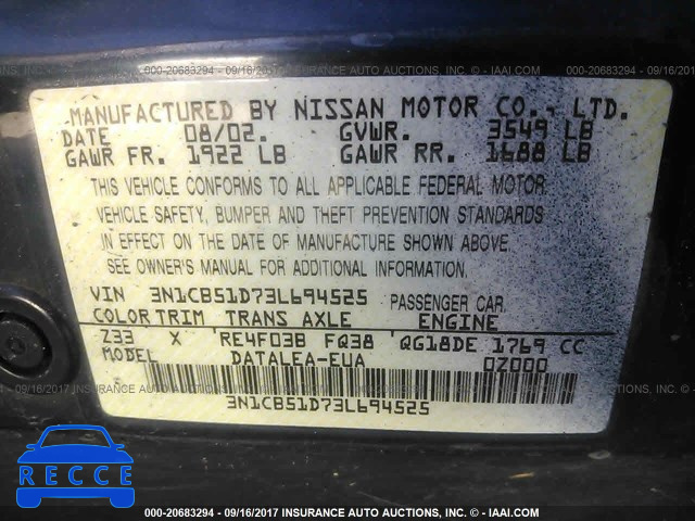 2003 Nissan Sentra 3N1CB51D73L694525 image 8