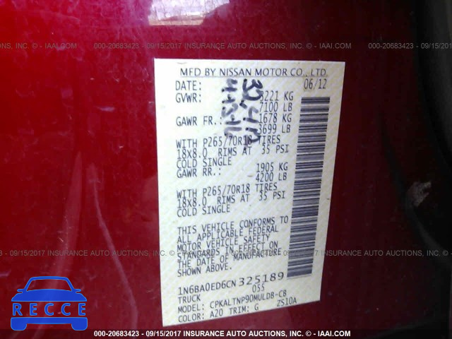 2012 Nissan Titan S/SV/SL/PRO-4X 1N6BA0ED6CN325189 image 8