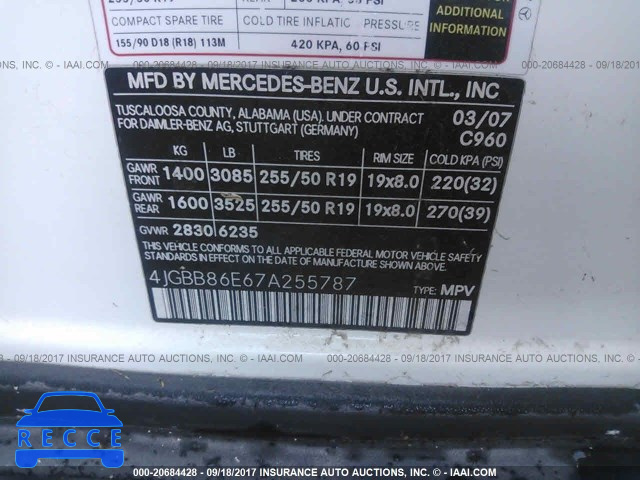 2007 Mercedes-benz ML 4JGBB86E67A255787 зображення 8