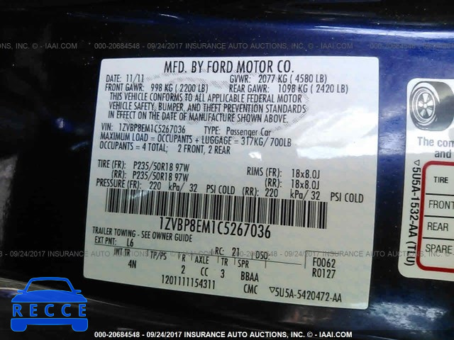 2012 Ford Mustang 1ZVBP8EM1C5267036 image 8