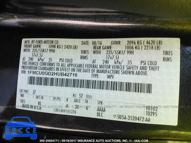 2017 FORD ESCAPE 1FMCU0GD2HUB42716 image 8