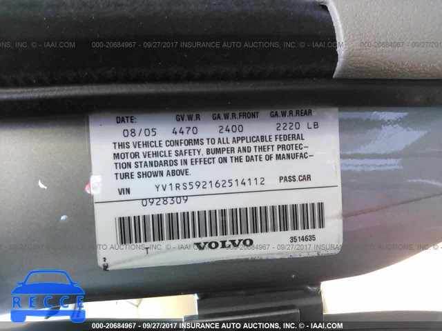 2006 Volvo S60 2.5T YV1RS592162514112 зображення 8
