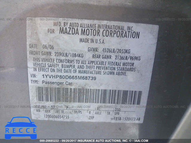 2006 Mazda 6 S 1YVHP80D665M68739 image 8
