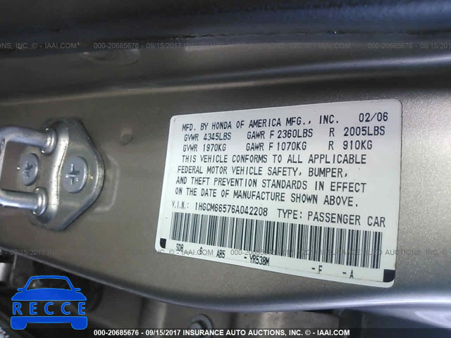 2006 Honda Accord 1HGCM66576A042208 image 8