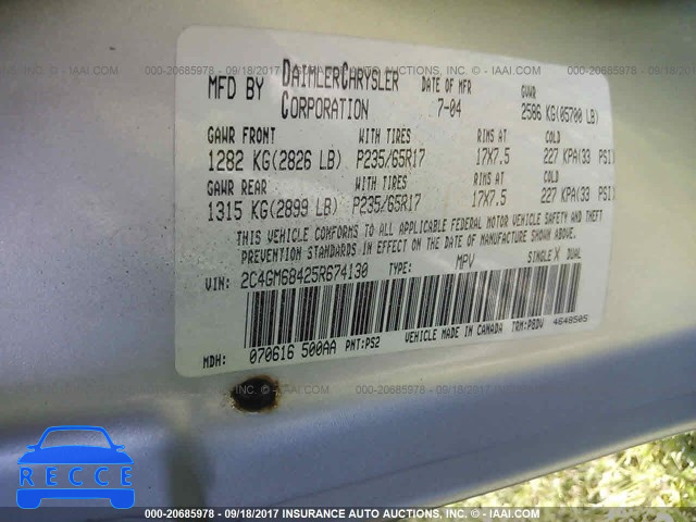 2005 Chrysler Pacifica 2C4GM68425R674130 image 8