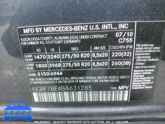 2011 Mercedes-benz GL 4JGBF7BE4BA631285 image 8