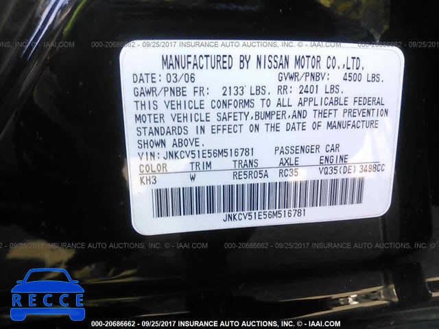 2006 INFINITI G35 JNKCV51E56M516781 Bild 8