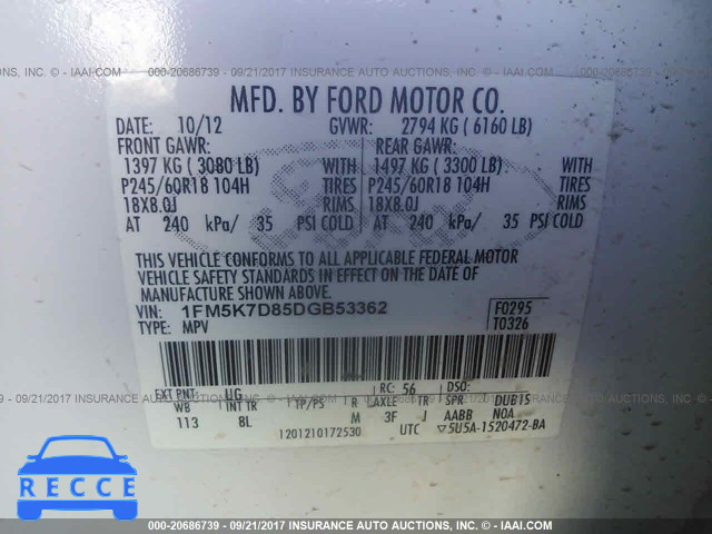2013 Ford Explorer XLT 1FM5K7D85DGB53362 Bild 8