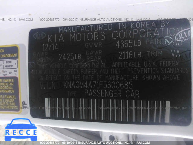 2015 KIA Optima KNAGM4A71F5600685 image 8