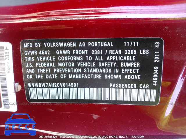 2012 Volkswagen EOS WVWBW7AH2CV014591 image 8