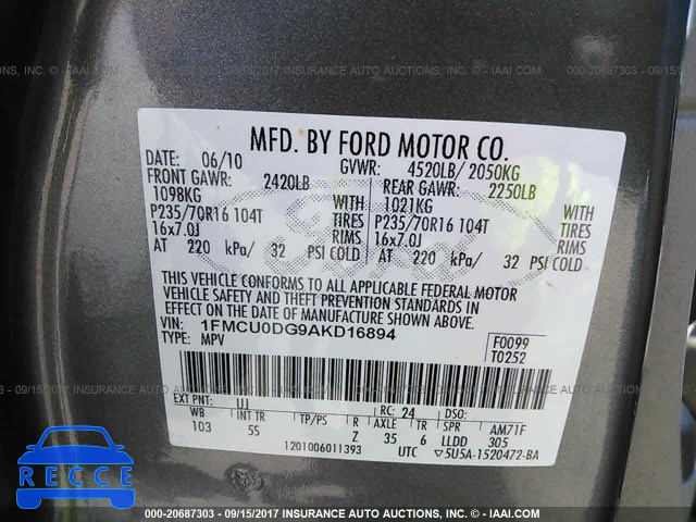 2010 Ford Escape 1FMCU0DG9AKD16894 зображення 8