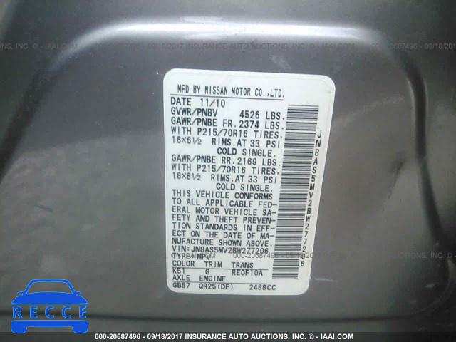 2011 Nissan Rogue JN8AS5MV2BW277206 зображення 8