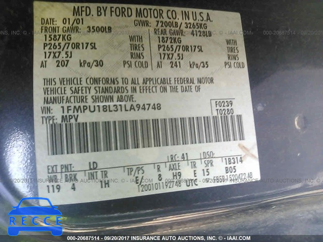 2001 Ford Expedition 1FMPU18L31LA94748 image 8