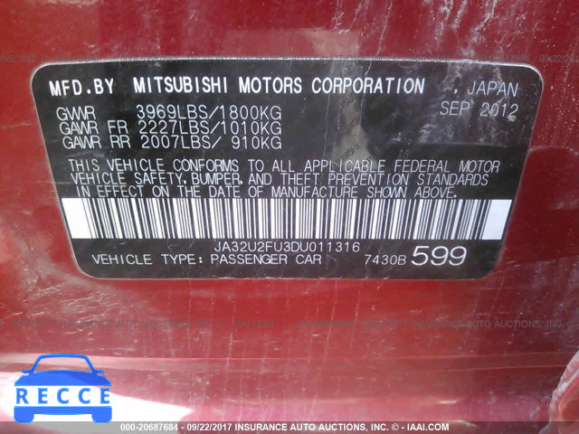 2013 Mitsubishi Lancer ES/ES SPORT JA32U2FU3DU011316 image 8