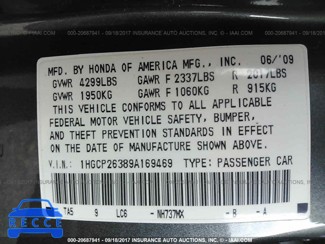 2009 Honda Accord 1HGCP26389A169469 image 8