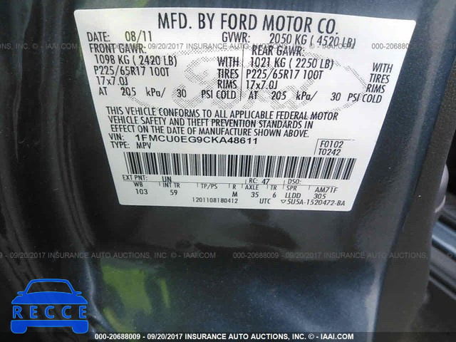 2012 Ford Escape 1FMCU0EG9CKA48611 зображення 8