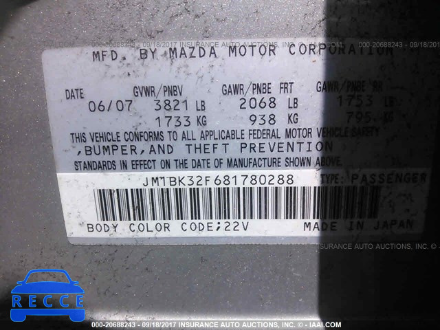 2008 Mazda 3 JM1BK32F681780288 Bild 8