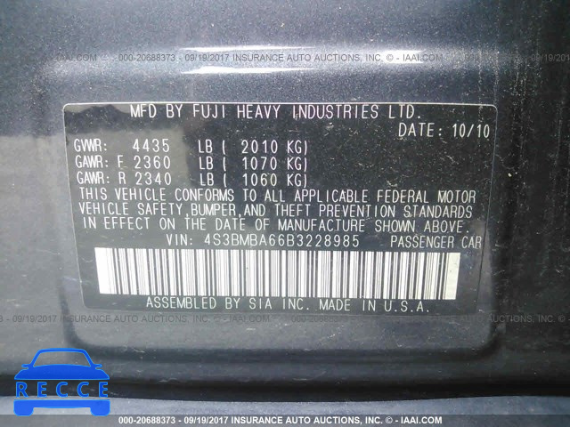 2011 Subaru Legacy 2.5I 4S3BMBA66B3228985 image 8