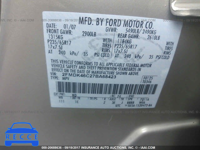 2007 Ford Edge SE 2FMDK46C27BA68423 зображення 8