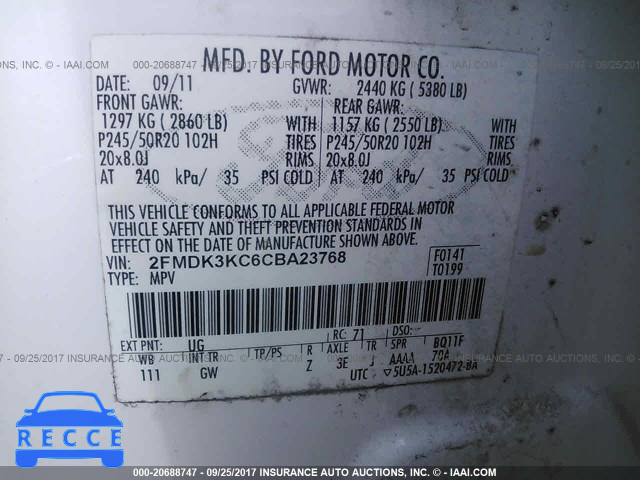 2012 Ford Edge LIMITED 2FMDK3KC6CBA23768 image 8
