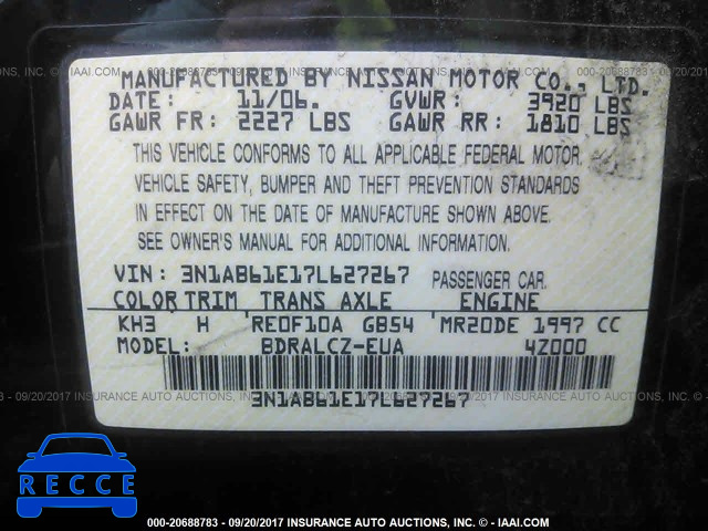 2007 Nissan Sentra 3N1AB61E17L627267 image 8