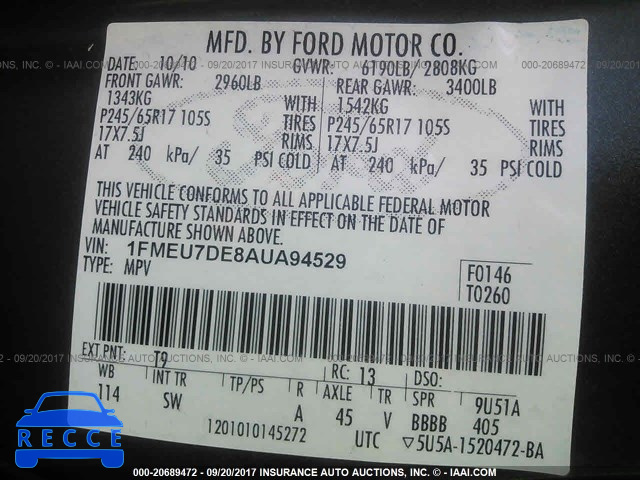 2010 Ford Explorer 1FMEU7DE8AUA94529 image 8