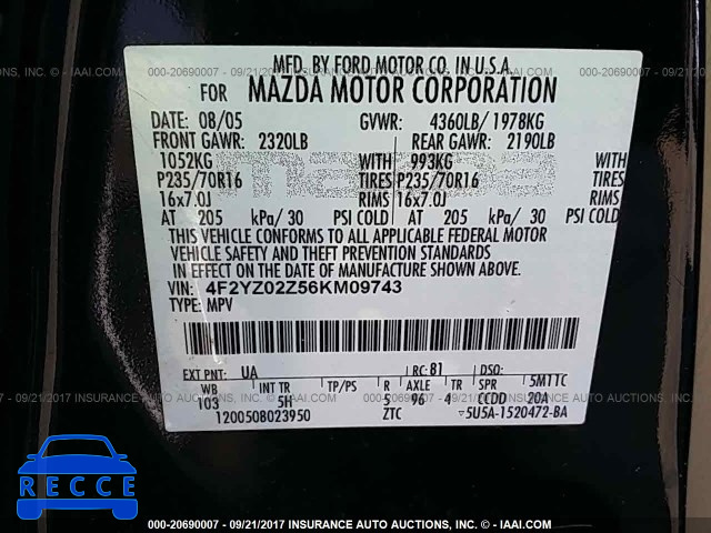 2006 Mazda Tribute 4F2YZ02Z56KM09743 зображення 8