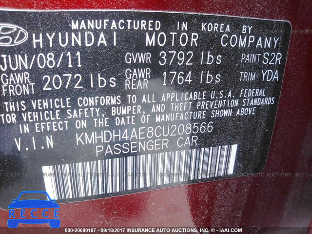 2012 Hyundai Elantra KMHDH4AE8CU208566 зображення 8
