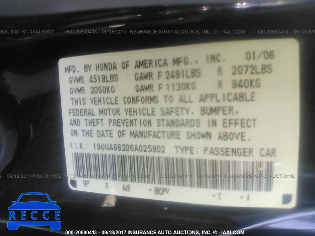 2006 Acura 3.2TL 19UUA66206A025902 image 8