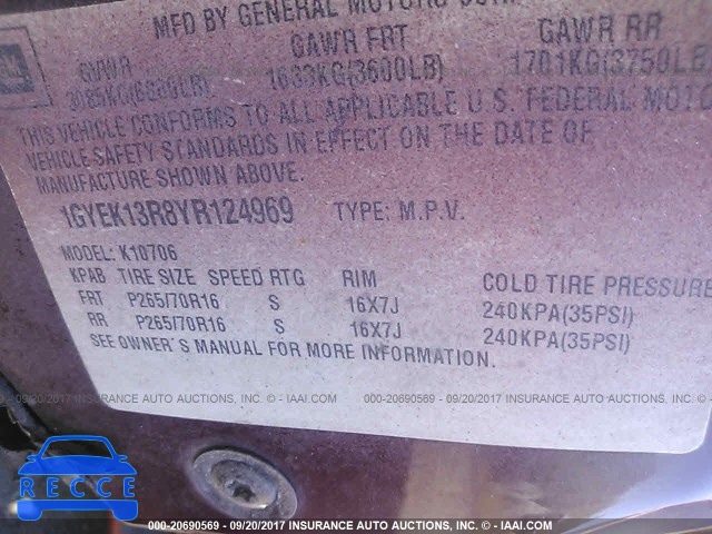 2000 Cadillac Escalade 1GYEK13R8YR124969 Bild 8